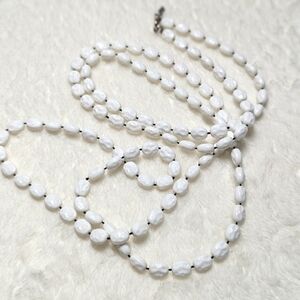 Vintage Sarah Coventry White Acrylic Beaded Necklace on Black Knotted Thread